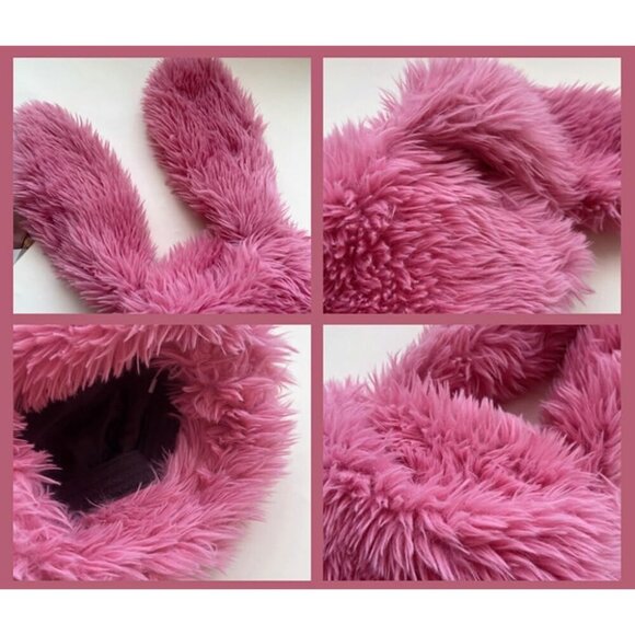 Women Men Plush Bunny Beanie Hat Winter Cap Cute Rabbit Ears Fluffy